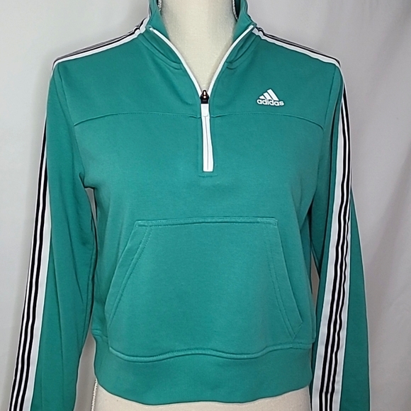 ADIDAS ▪︎ HALF-ZIP GREEN LONG SLEEVE SWEATSHIRT ▪︎ SIZE XS - Picture 2 of 9